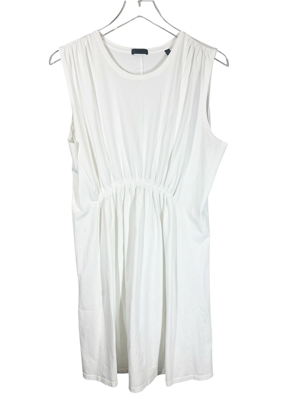 ATM Women's XL White Sleeveless Gathered Waist Sleeveless Dress Pima Cotton